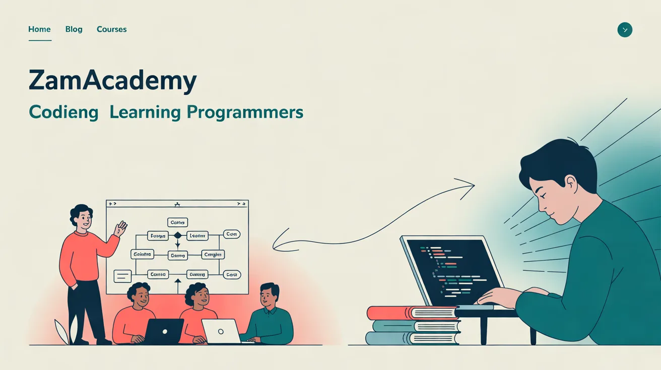 Illustration: Create a premium editorial blog cover for ZamAcademy, an educational platform focused on programming, technology, and career skills. Article: “How to Put a Coding Bootcamp on Your Resume” Category: Learn to Code. Show two distinct learning paths leading to the same goal: becoming a ski